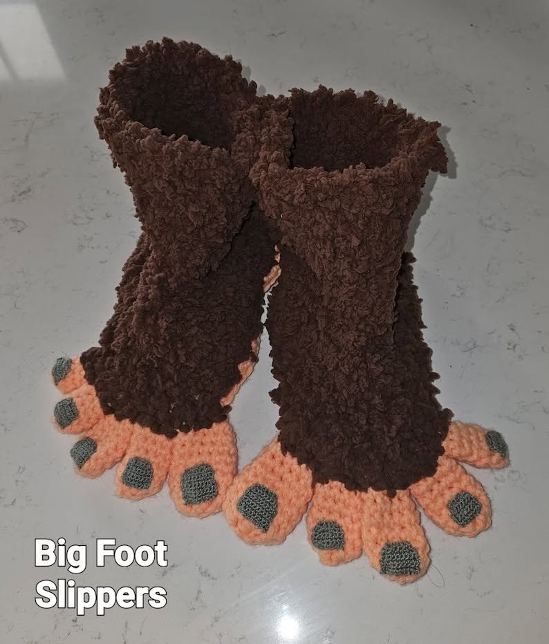 Handmade Crochet Bigfoot Slippers – Cozy Sasquatch Feet House Slippers