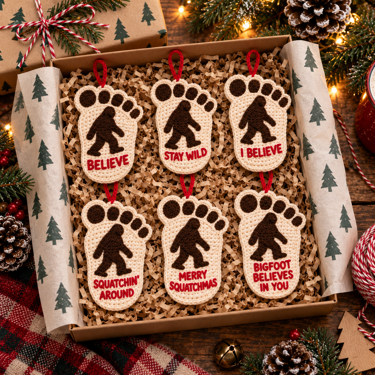 Bigfoot Crochet Christmas Ornament – Choose Your Quote