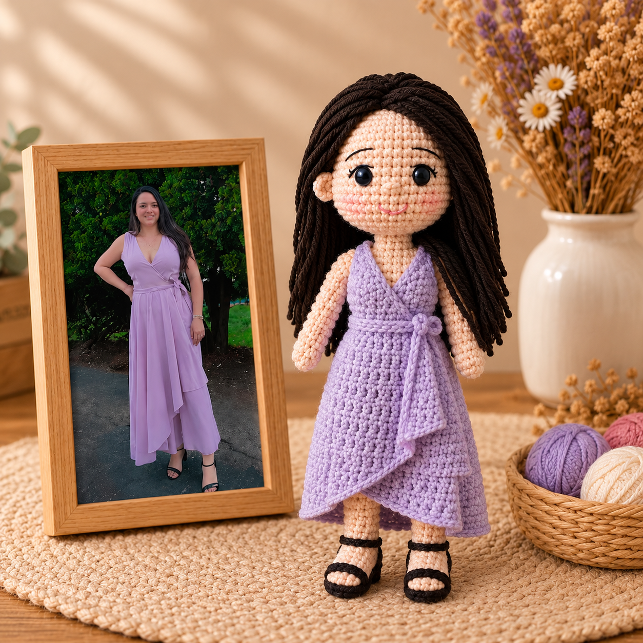 Custom handmade crochet portrait made from a customer reference photo