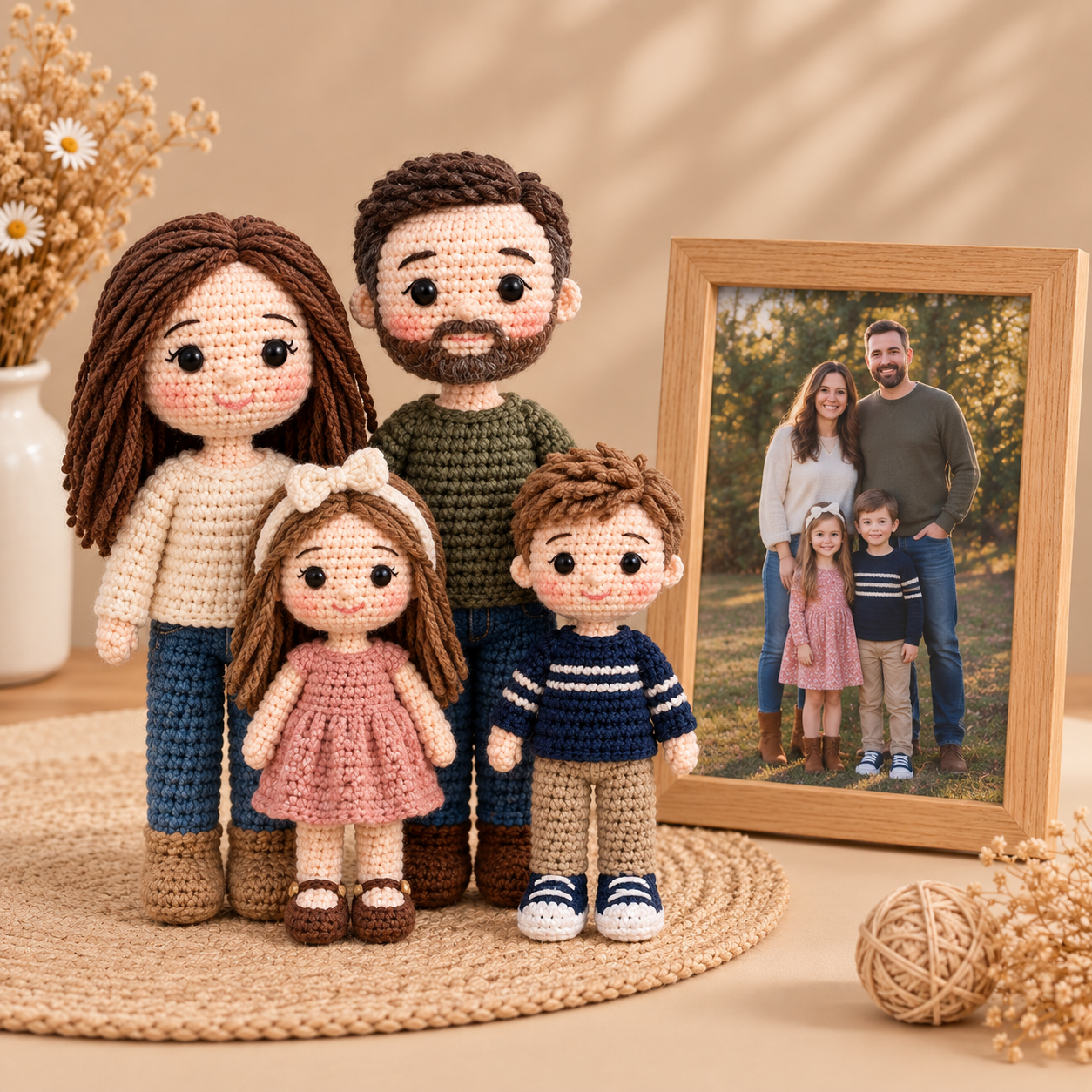 Custom crochet family portrait created from a family photograph